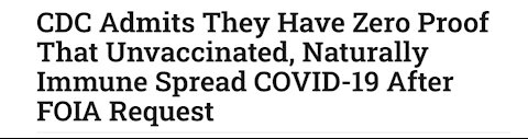 CDC Admits Zero Proof That Unvaccinated, Naturally Immune Spread COVID-19 After FOIA Request