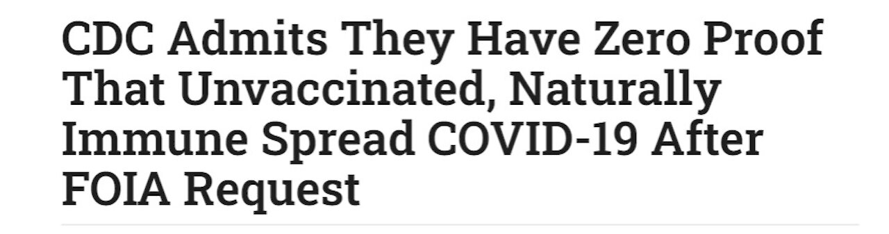 CDC Admits Zero Proof That Unvaccinated, Naturally Immune Spread COVID-19 After FOIA Request