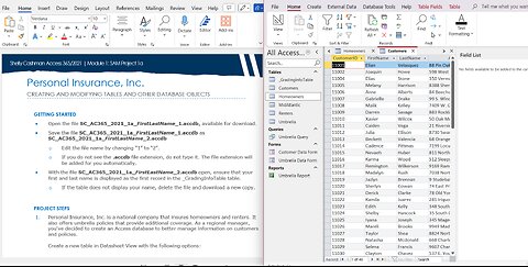 SAM Project 1a Access Module 01 Databases and Database Objects - An Intro - Personal Insurance, Inc.