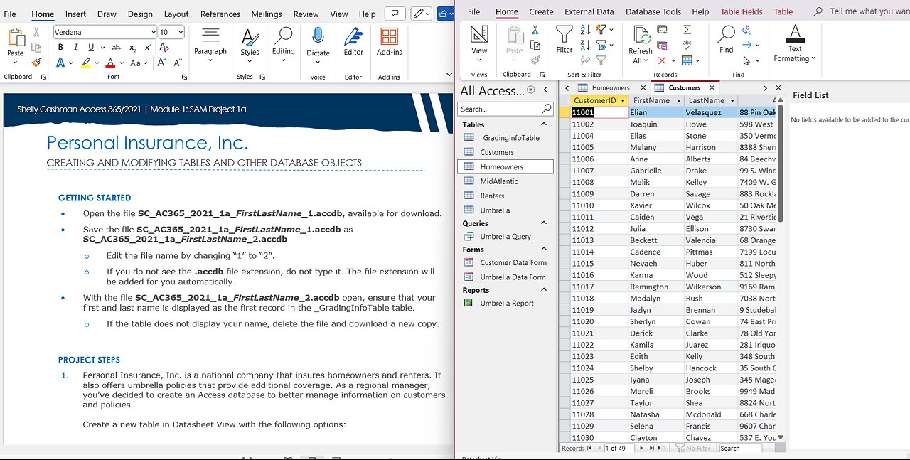 SAM Project 1a Access Module 01 Databases and Database Objects - An Intro - Personal Insurance, Inc.