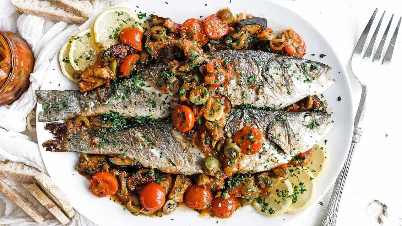 Whole Roasted Branzino with Family Caponata Recipe