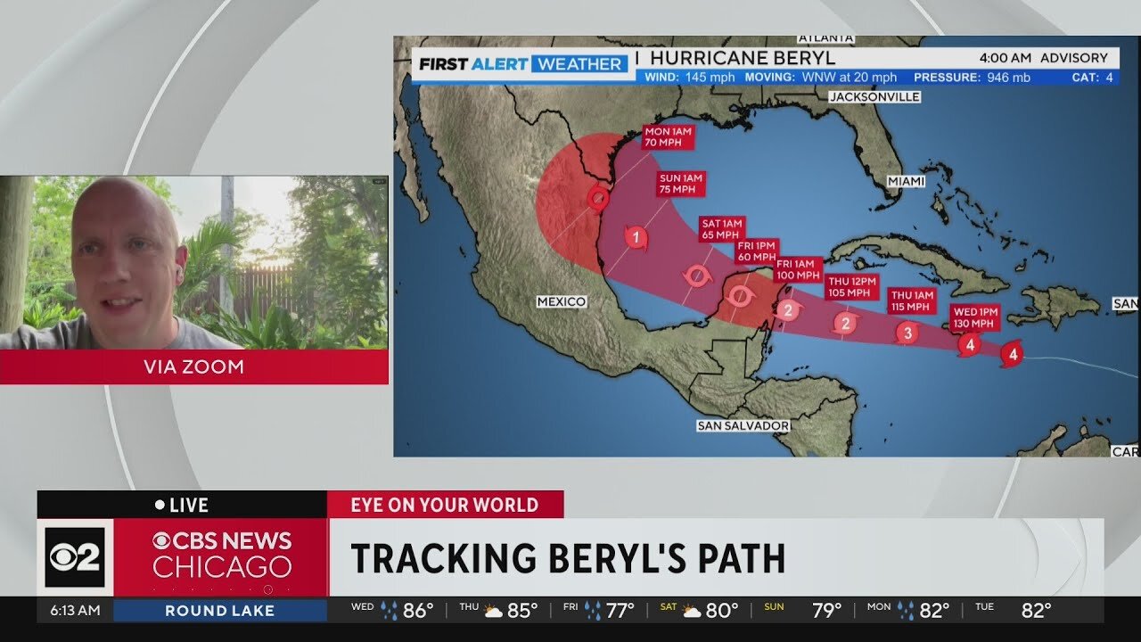 Tracking Hurricane Beryl Path Towards Jamaica , Cayman Islands