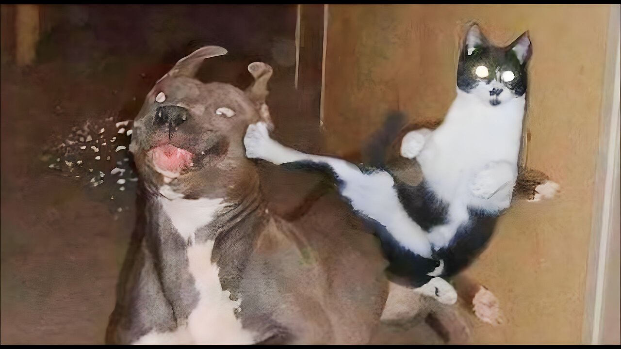 Cat & dog fight,funny animals