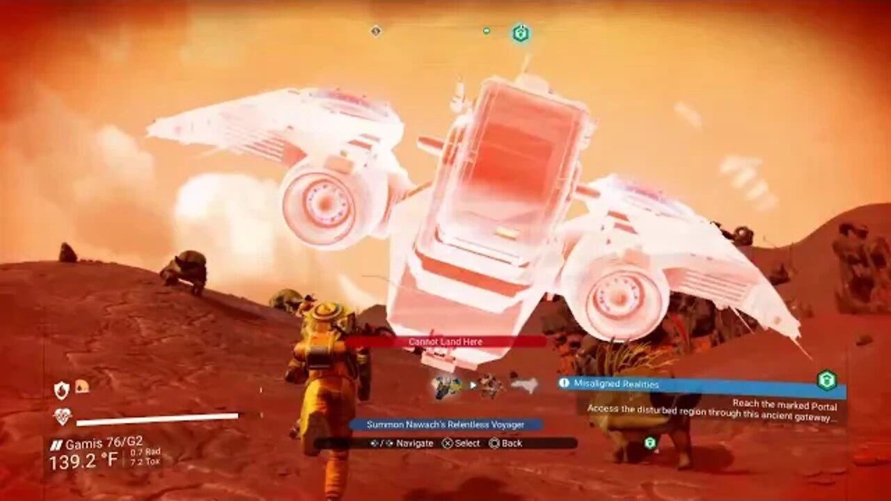 I run around for three and a half minutes trying to call my ship down in No Man's Sky