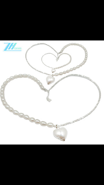 Freshwater Pearl Necklace Dainty Pearl Necklace Pearl choker Gift for her Gift Idea heart shape pendant 20231222-07-08