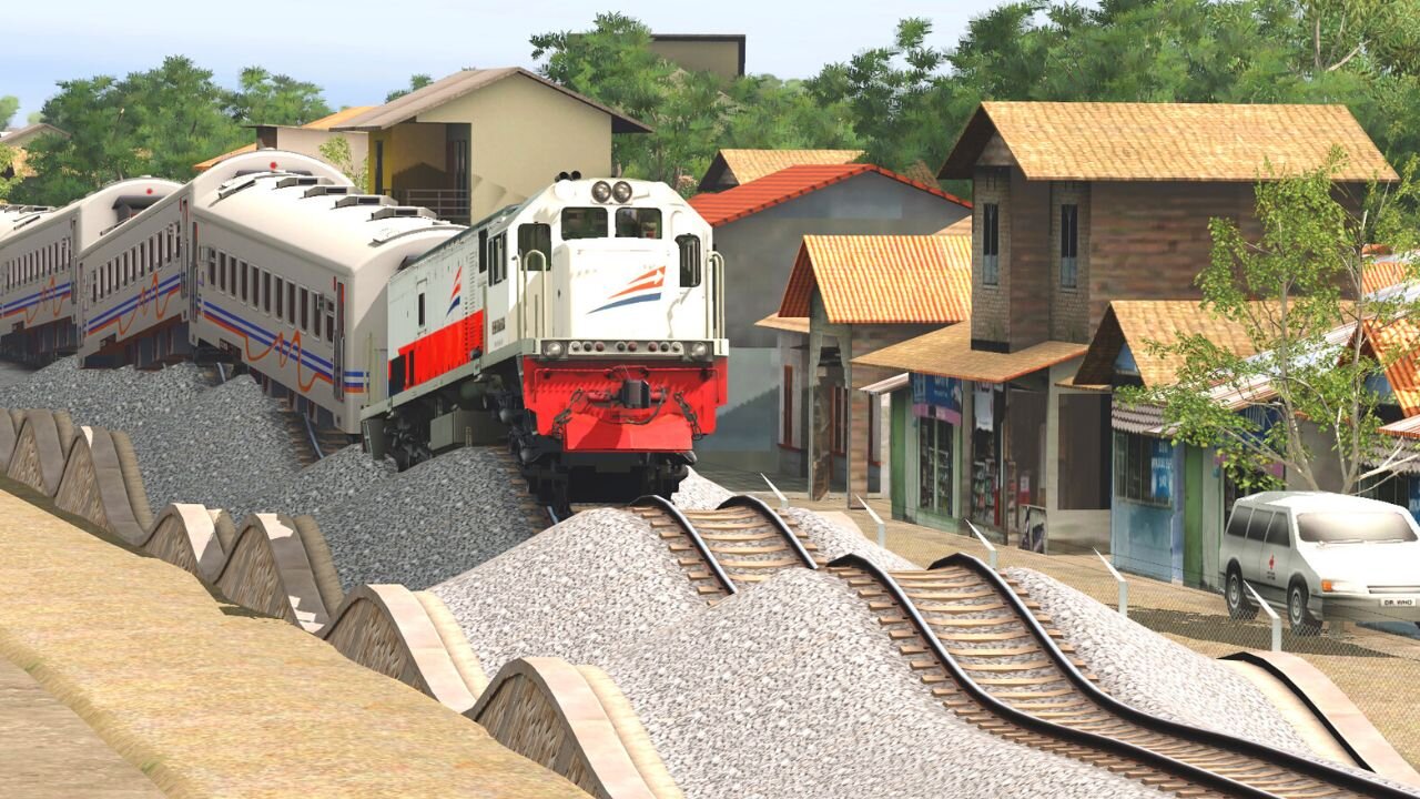 A Train Running Over Wavy Rails - Railraod Crossing