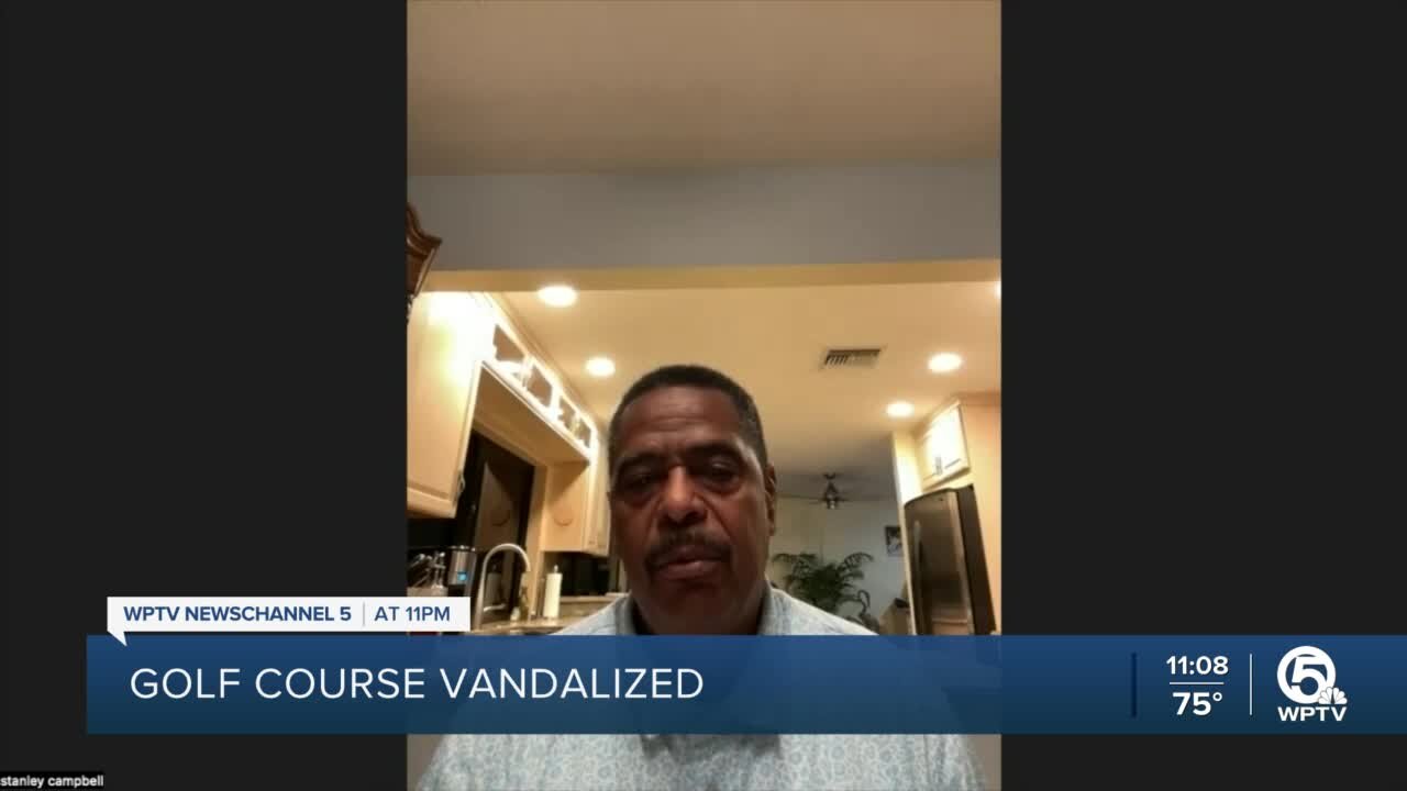 Martin Downs Country Club spray-painted with graffiti on golf cart path