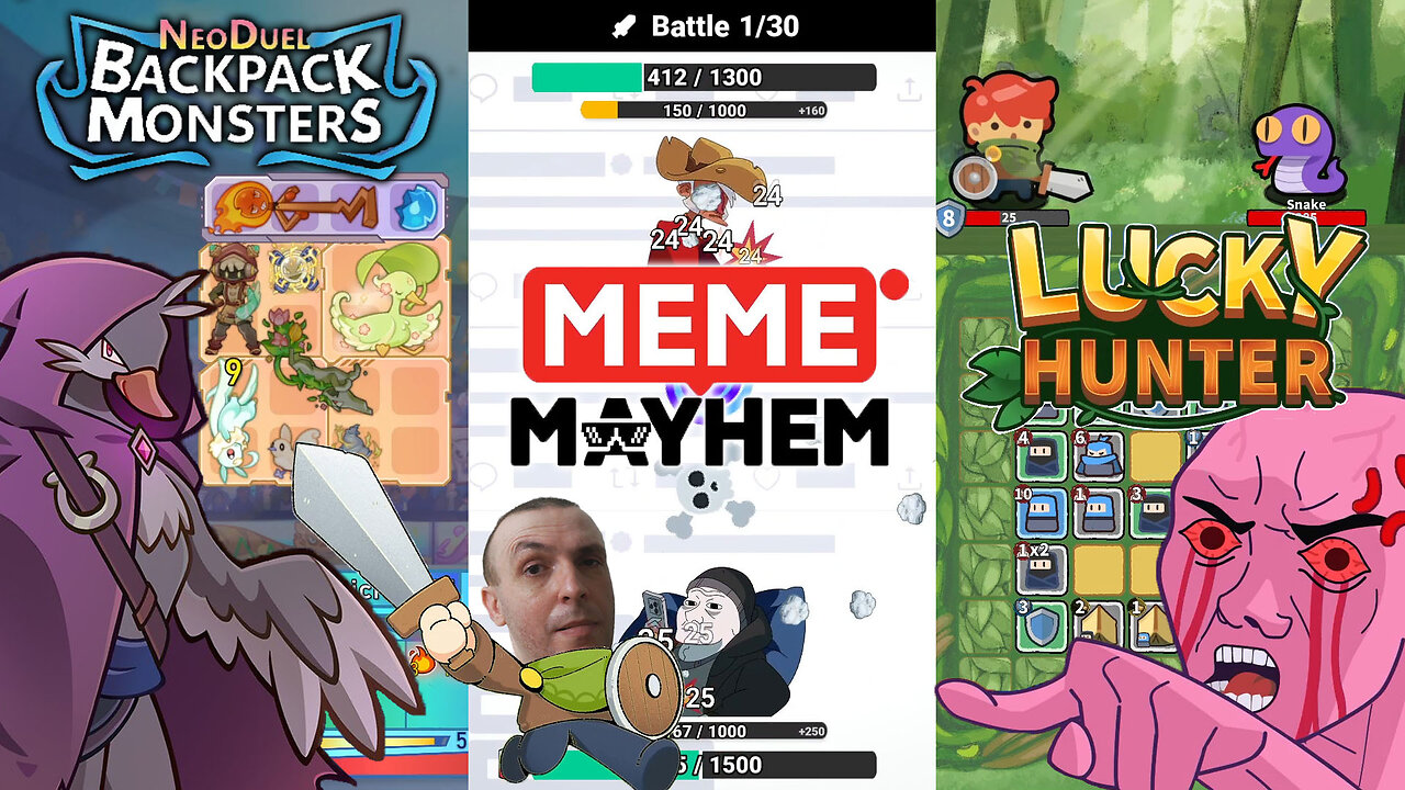 Let's Go Auto Battle Crazy Playing NEODUEL: Backpack Monsters, Meme Mayhem, & Lucky Hunter