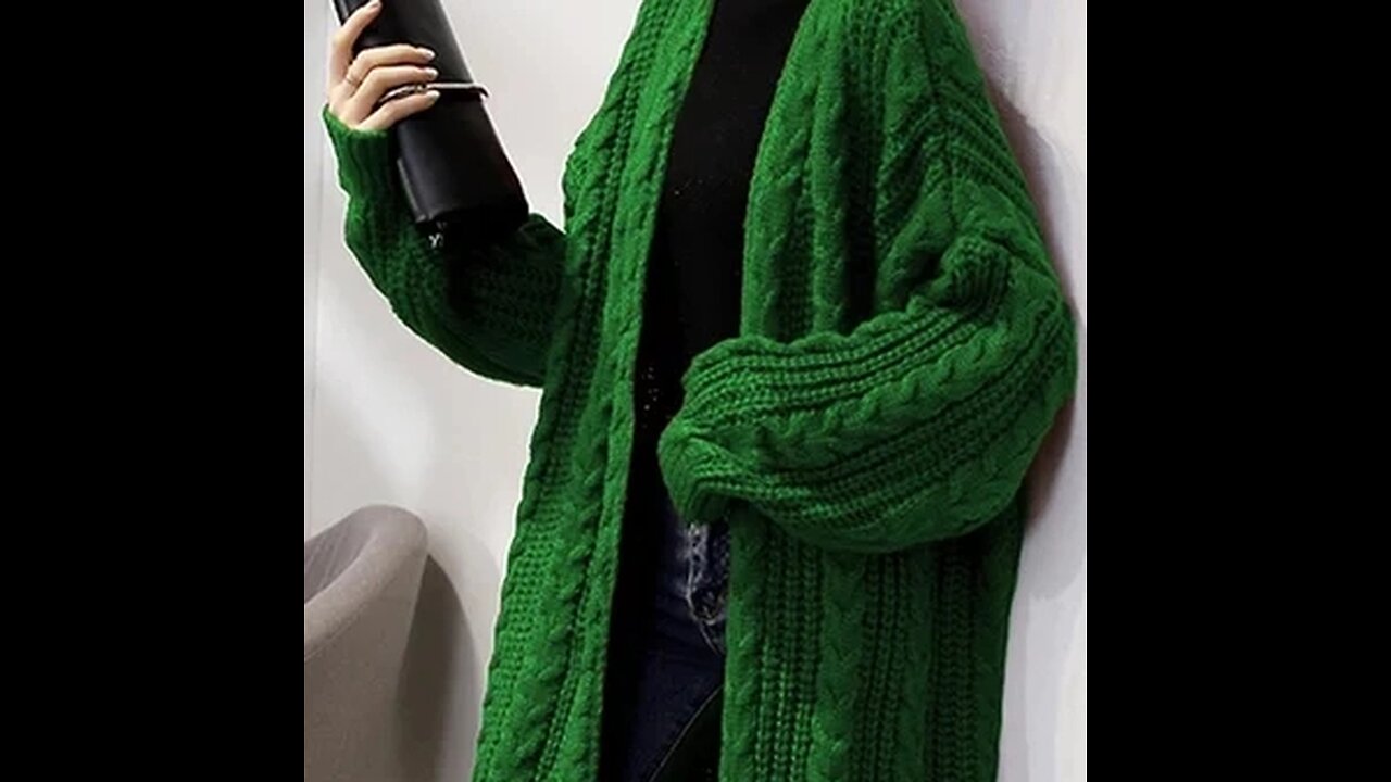 Plain Urban Loose Long Sleeve Sweater Cardigan, Color Green