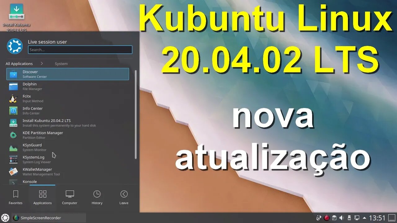 Kubuntu 20.04.02 - atualização. Distro Linux KDE desktop - sabor oficial da Canonical (UBUNTU)