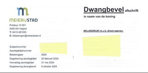 KONING WILLEM-ALEXANDER HEFT ALLE BESTUURSORGANEN OP MET EEN DWANGBEVEL "IN NAAM VAN DE KONING" VANUIT DE GEMEENTE MEIERIJSTAD. DAARTEGEN KAN GEEN BEZWAAR EN BEROEP WORDEN INGEDIEND EN IS DAARMEE RECHTENS ONAANTASTBAAR.