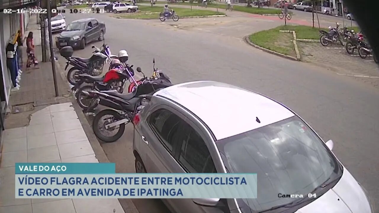 Vale do Aço: vídeo flagra acidente entre motociclista e carro em avenida de Ipatinga