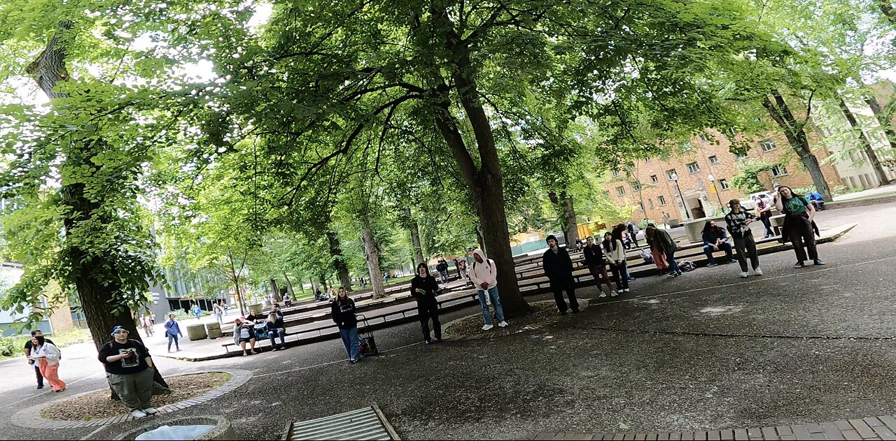 Portland State Univ: Skeptic Debates Me Over Proof of the Bible & Biblical Archeology, Draws A Crowd of 50 Students, Homosexuals & Atheists Contend w/ Me, Lively Crowd As I Exalt Jesus Christ!