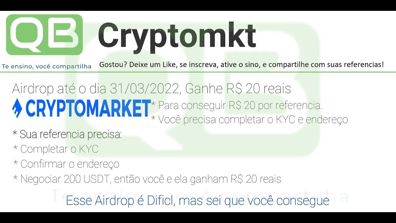 Airdrop - Cryptomkt - 01/03/2022 - 31/03/2022 - Ganhe R$ 20,00