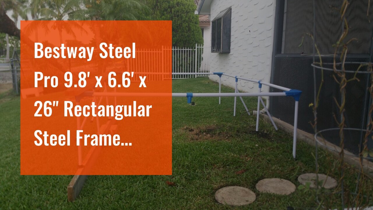 Bestway Steel Pro 9.8' x 6.6' x 26" Rectangular Steel Frame Above Ground Outdoor Backyard Swimm...