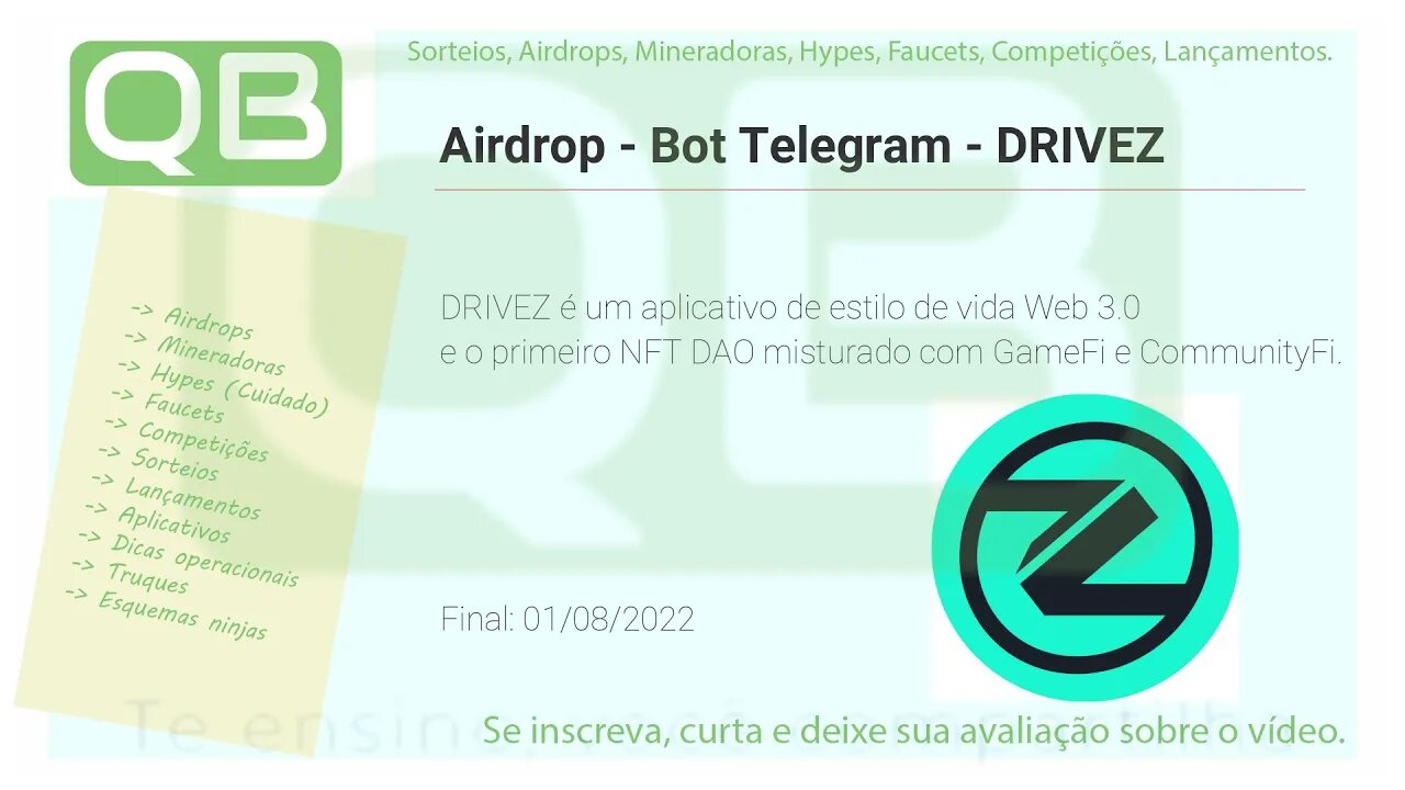 Airdrop - Bot telegram - Driverz - 1000 DRIV - 01/08/2022