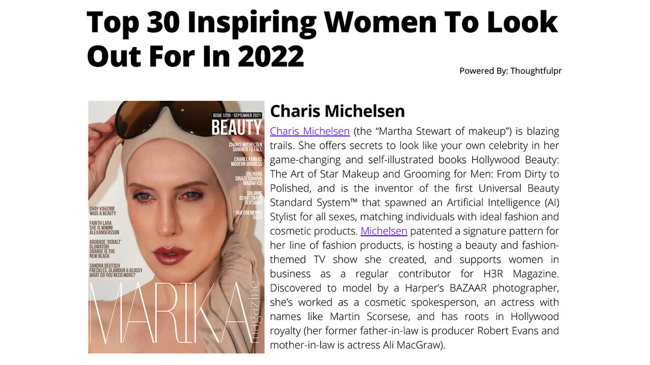 DISRUPTORS MAGAZINE NAMED CHARIS MICHELSEN ONE OF THE TOP 30 INSPIRING WOMEN TO LOOK OUT FOR IN 2022