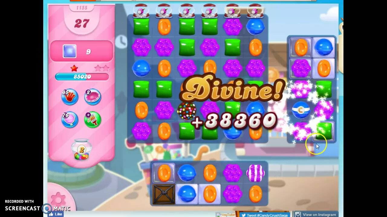 Candy Crush Level 1155 Audio Talkthrough, 3 Stars 0 Boosters