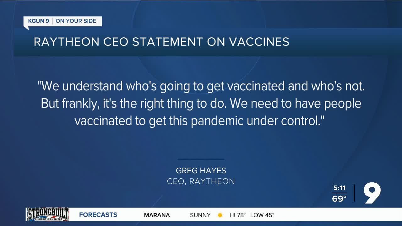 Raytheon expects to lose of thousands of employees over vaccine mandate