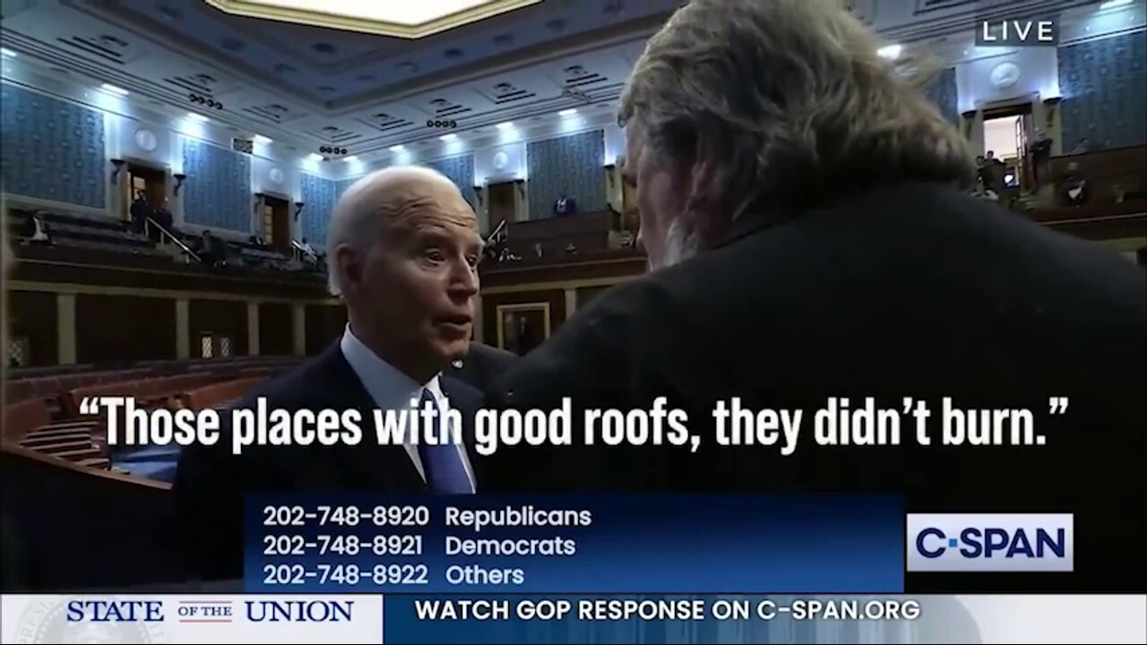 Biden : "If you fly over in a helicopter, those places with good roofs, they didn't burn."