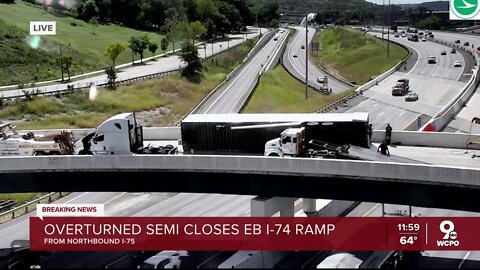 Overturned semi closes EB I-74 ramp
