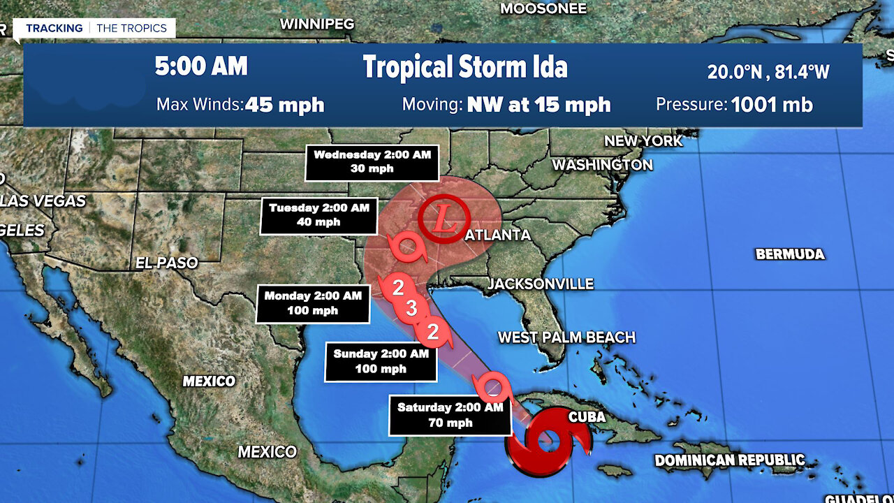 Tropical Storm Ida expected to strengthen into major hurricane before landfall