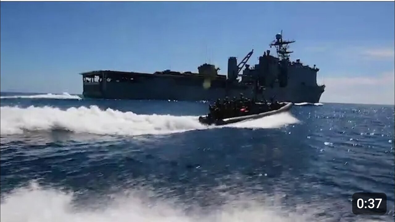 U. S. Sailors and Marines at sea with USS Harpers Ferry (LSD 49) conduct a visit, board, search