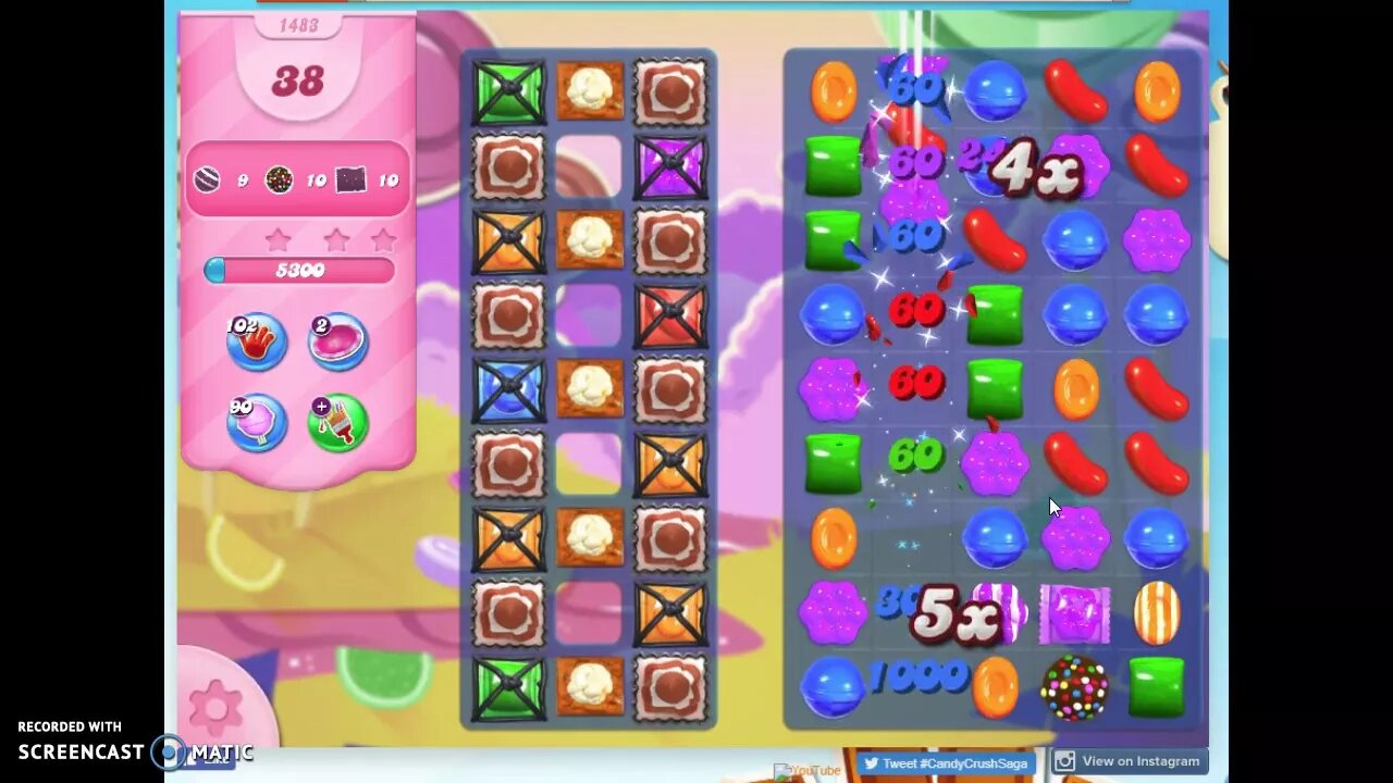 Candy Crush Level 1483 Audio Talkthrough, 2 Stars 0 Boosters