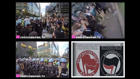 The left eating the left in Chicago outside of the DNC. Beautiful. ANTIFA MORONS AT WORK..