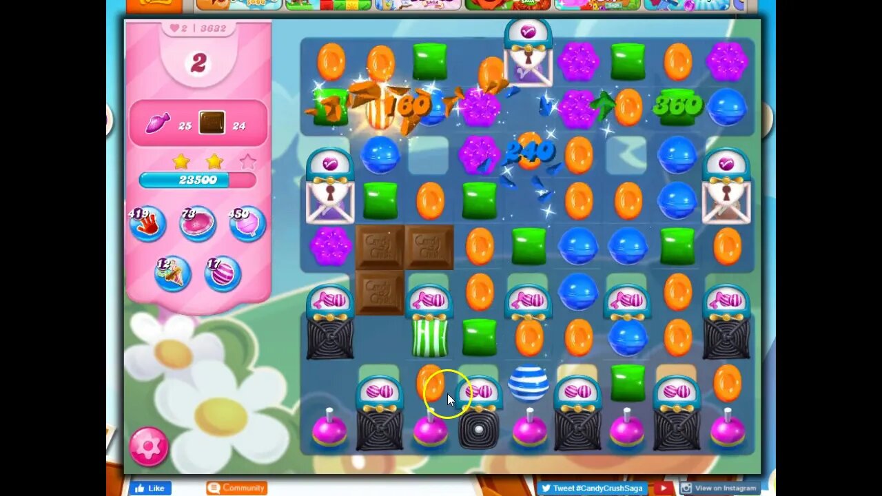 Candy crush Level 3632 Talkthrough, 21 Moves 0 Boosters