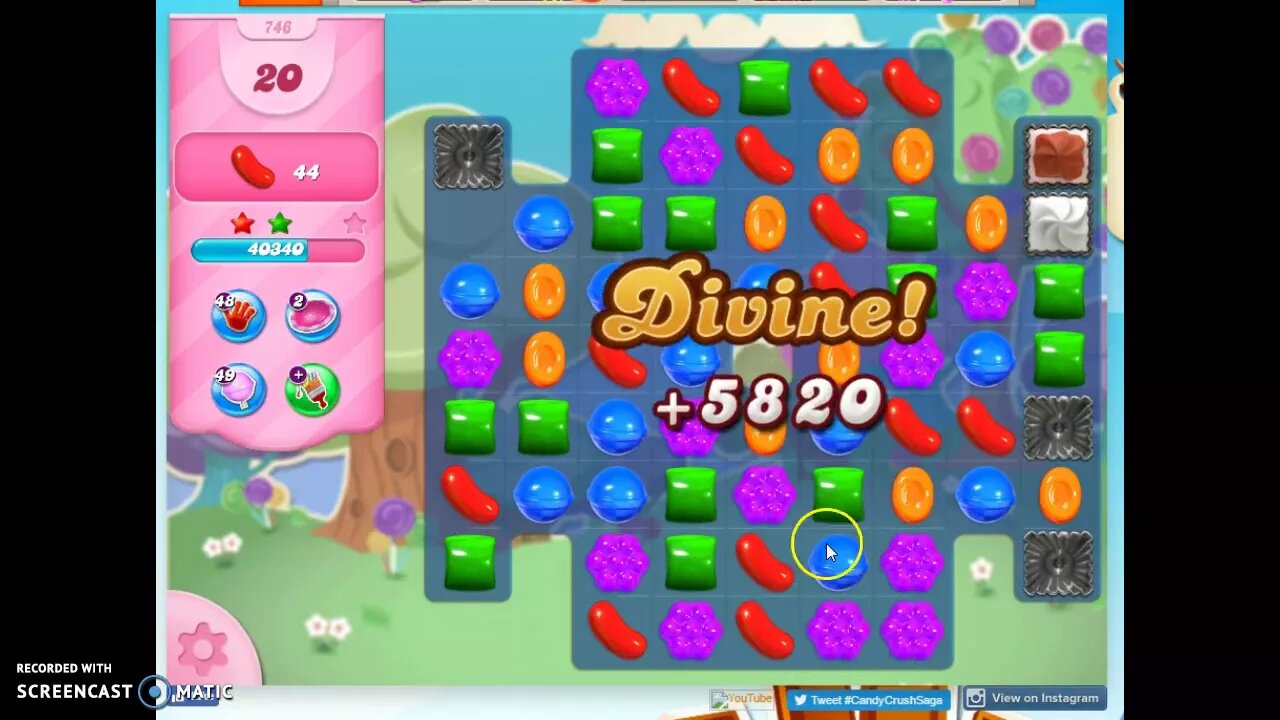Candy Crush Level 746 Audio Talkthrough, 3 Stars 0 Boosters
