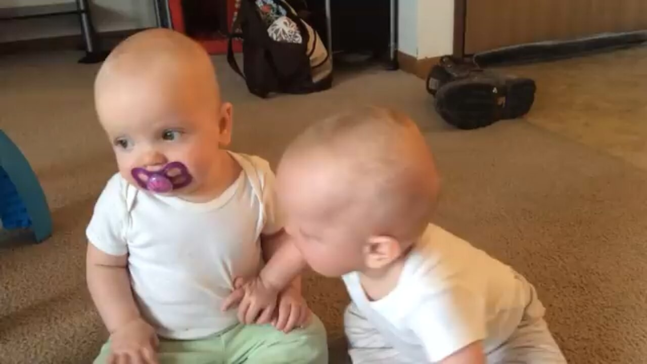 Twin baby girls fight over pacifier