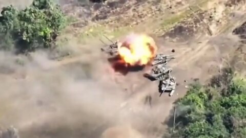 Russian tank hits mine! KEEPS GOING AND FIRES SHOT!