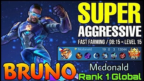 19 Kills Bruno Aggressive Gameplay! - Top 1 Global Bruno by Mcdonald - Mobile Legends