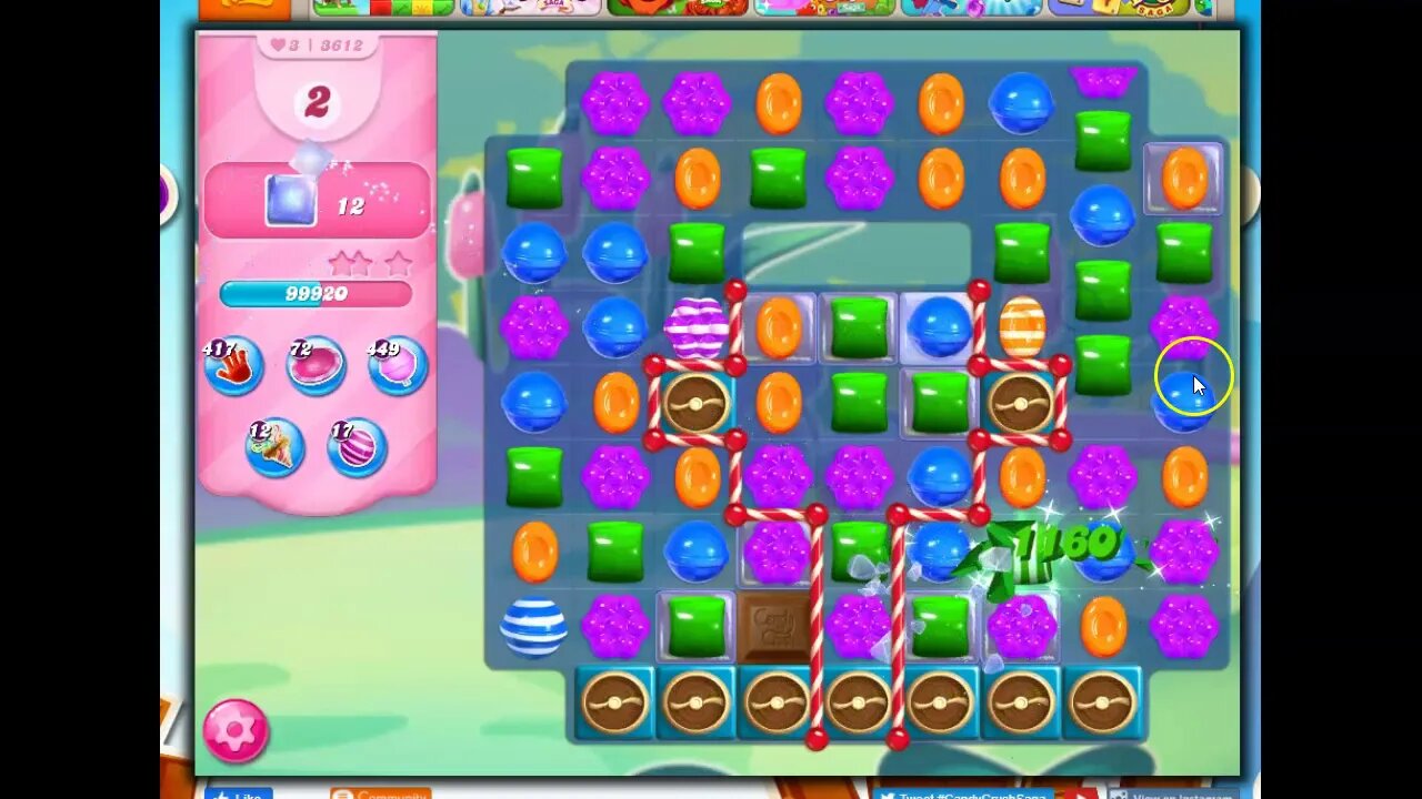 Candy Crush Level 3612 Talkthrough, 30 Moves 0 Boosters