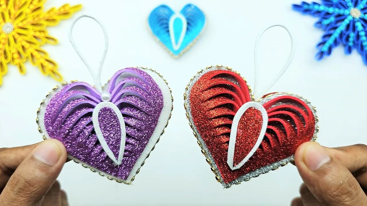 Glitter Foam Sheet Crafts🎄 How to Make 3D Heart at Home❄ DIY Best Holiday Crafts Idea