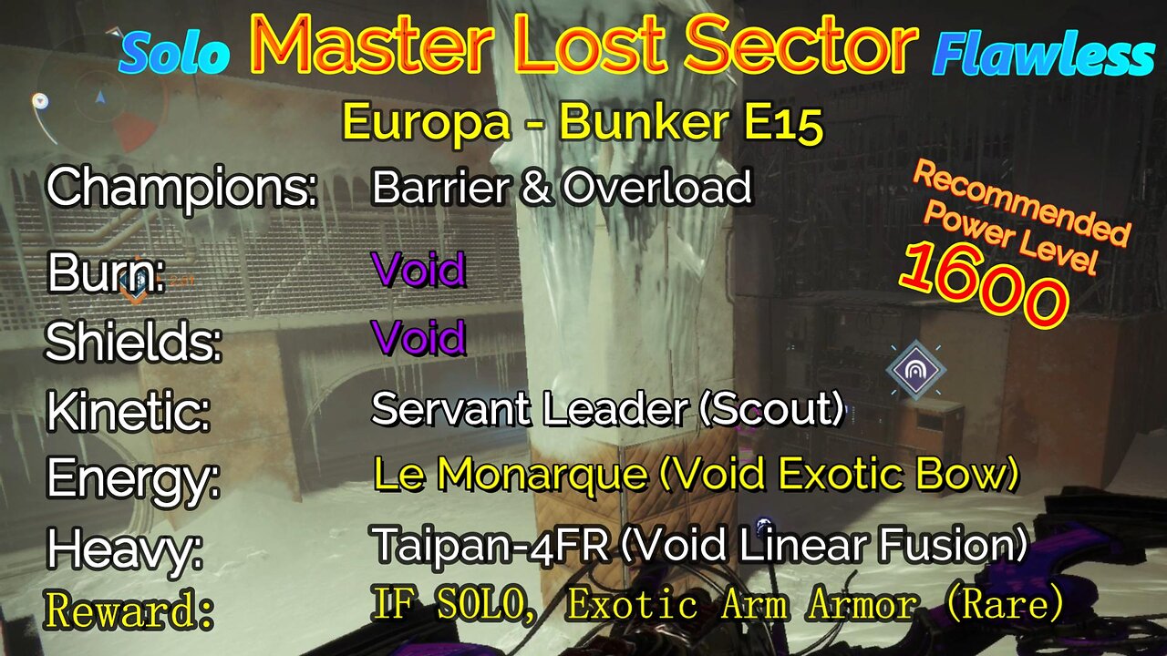 Destiny 2 Master Lost Sector: Europa - Bunker E15 on my Warlock Solo-Flawless 11-9-22