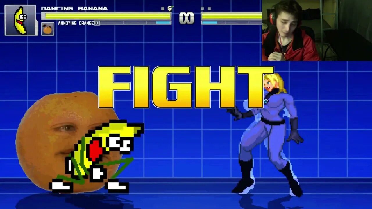 Fruit Characters (Annoying Orange And Dancing Banana) VS Invisible Woman In An Epic Battle In MUGEN