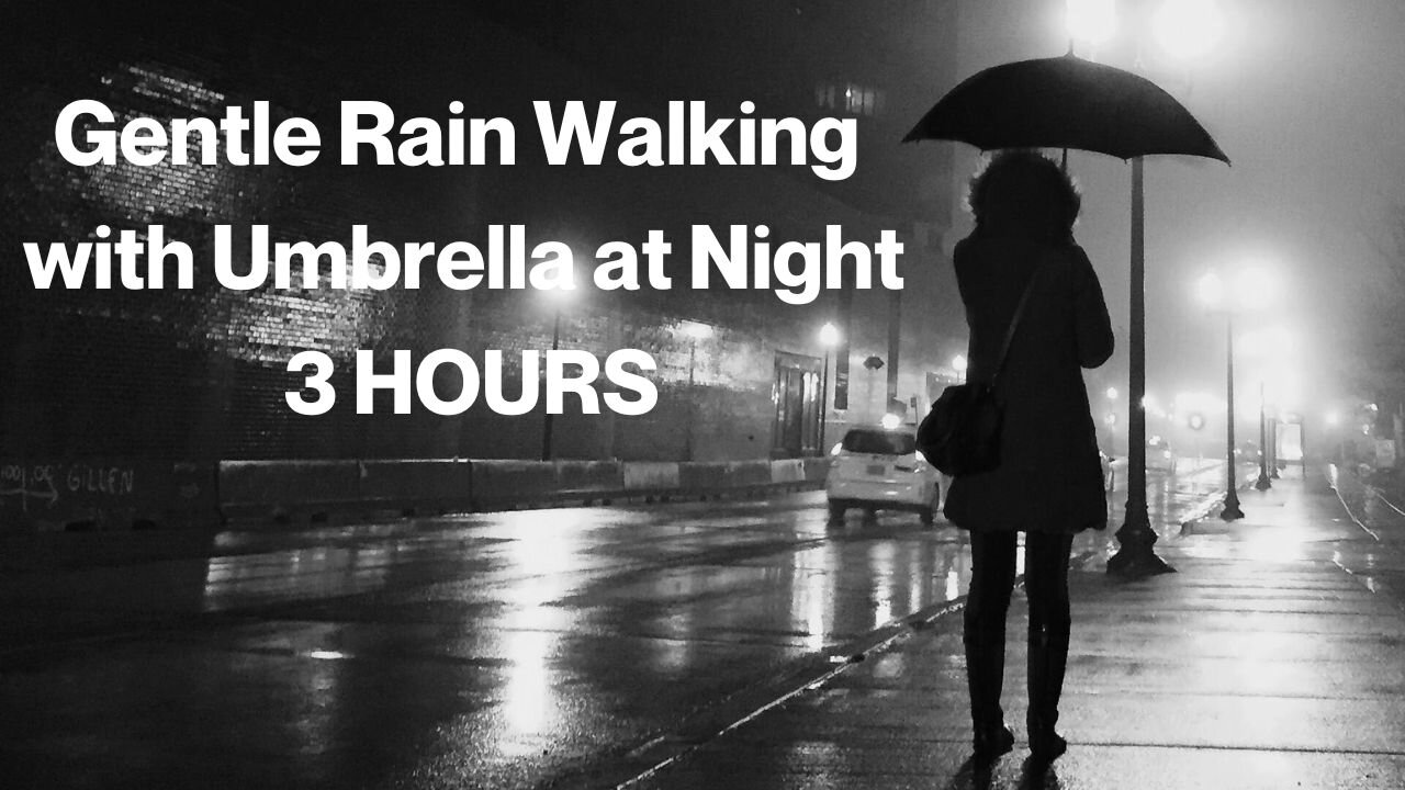 GENTLE RAIN SOUNDS Walking with Umbrella 3 HOURS - to sleep, meditate, relax, read, study or just chill