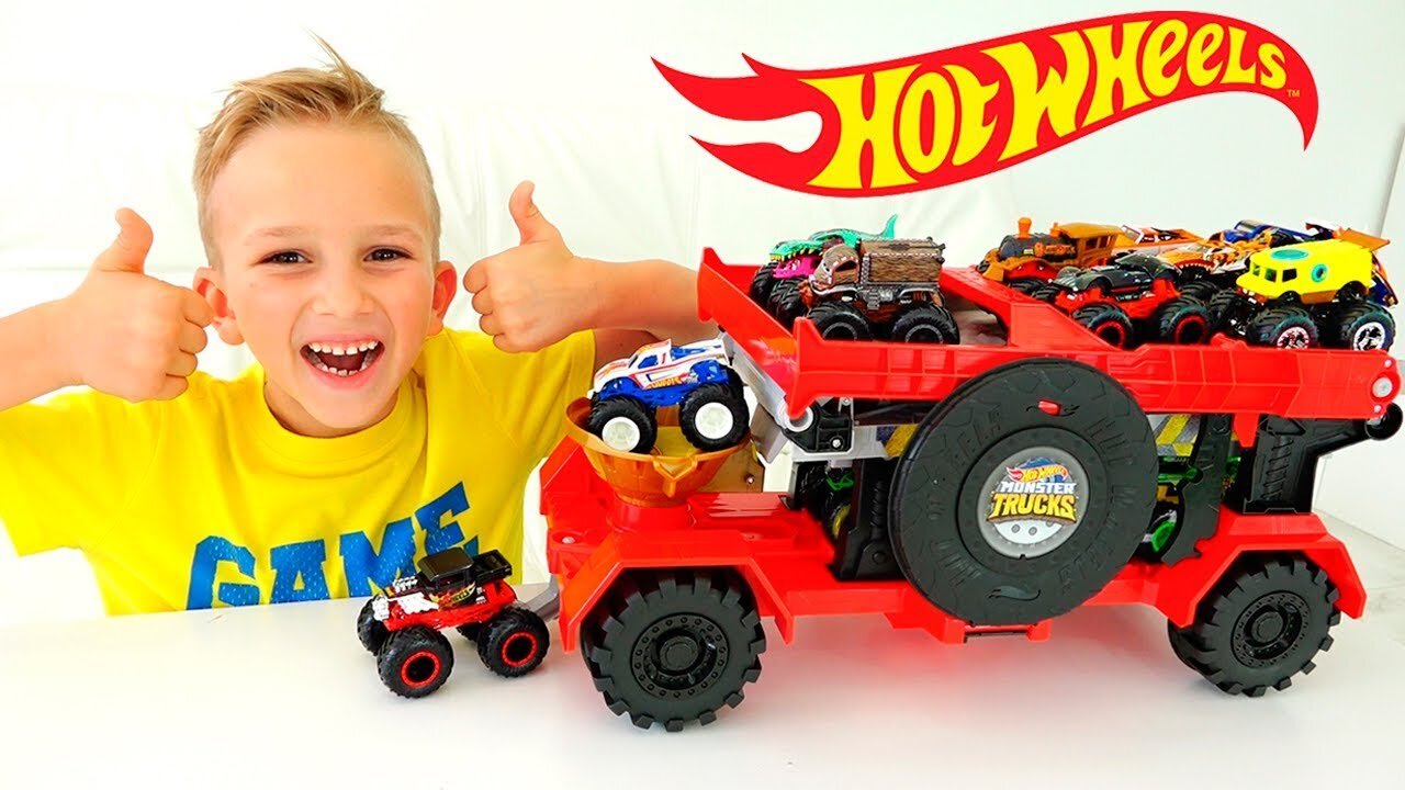 Vlad and Nikita play with Hot Wheels Monster Trucks