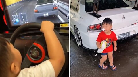 This car-loving toddler is already a true petrolhead