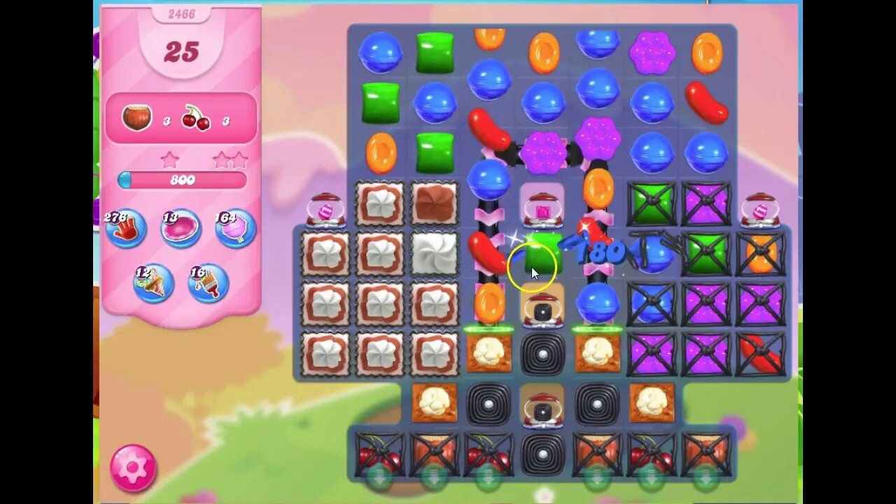 Candy Crush Level 2466 Audio Talkthrough, 1 Star 0 Boosters