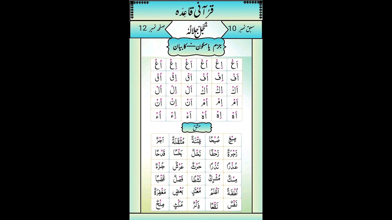 Noorani Qaida Lesson 10 Sabak No 10 Page No 12