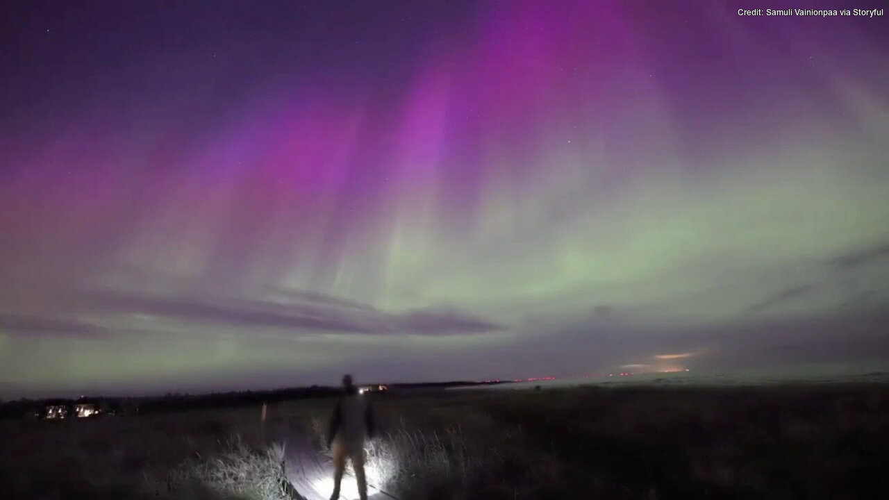 Aurora Borealis Lights Up Evening Sky In Hailuoto, Finland