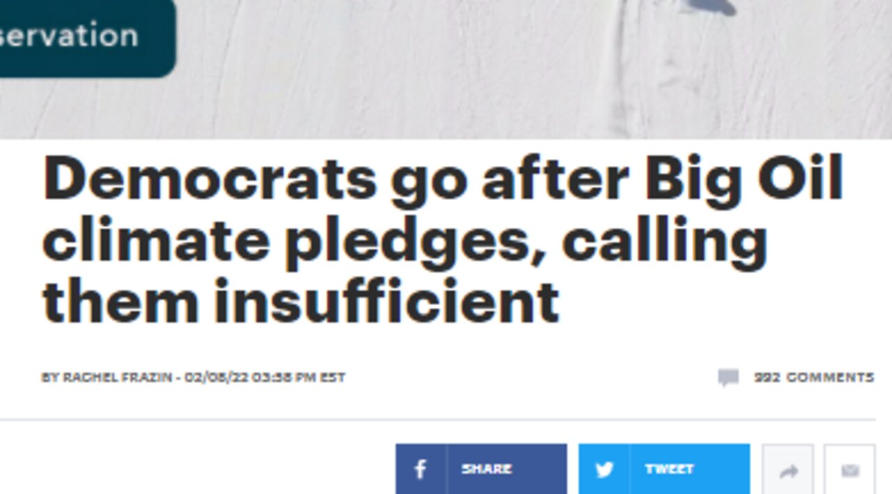 CONGRESS DEMS WHO WON'T LEAD ENVIRONMENTALLY, GO AFTER OIL INDUS EXECS FOR NOT DOING ENOUGH