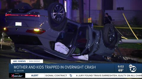 Mom, kids trapped after rollover crash in El Cajon