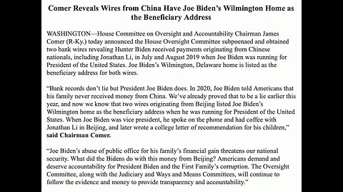 🚨 Comer Drops SMOKING GUN: Joe Biden Took DIRECT CASH Payments From Hunter Criminal Enterprise