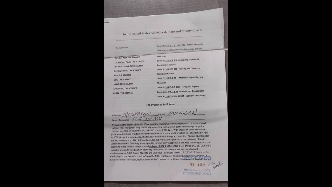 Proposed INDICTMENT - FILED 2/14/22 - Fauci, FDA, CDC, Pfizer, Moderna, etc.