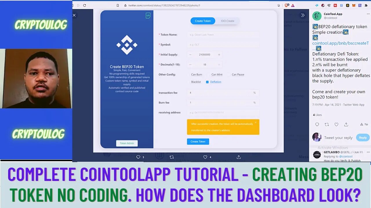 Complete Cointoolapp Tutorial - Creating Bep20 Token No Coding. How Does The Dashboard Look?