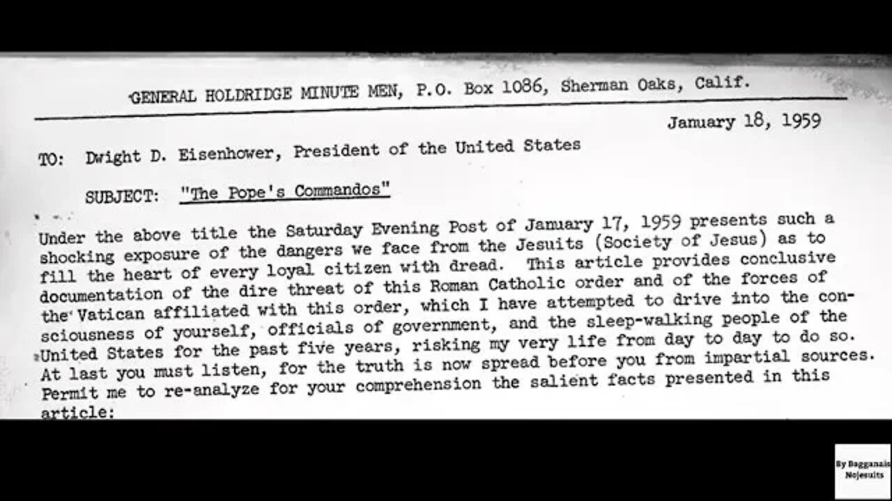 The Pope's Commandos, General Herbert C. Holdridge letter to President Dwight D Eisenhower